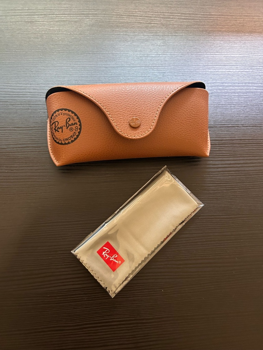 Ray-Ban Brown Leather Sunglass Case with Cleaning Cloth